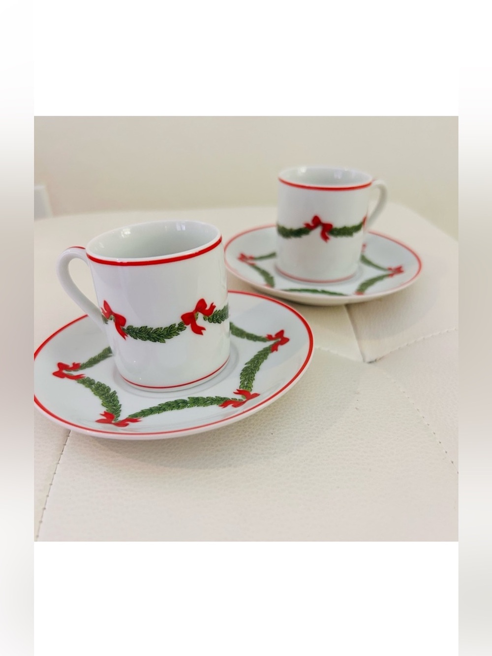 Neiman Marcus Christmas Holiday  Garland Espresso Cups & SaucersBone China